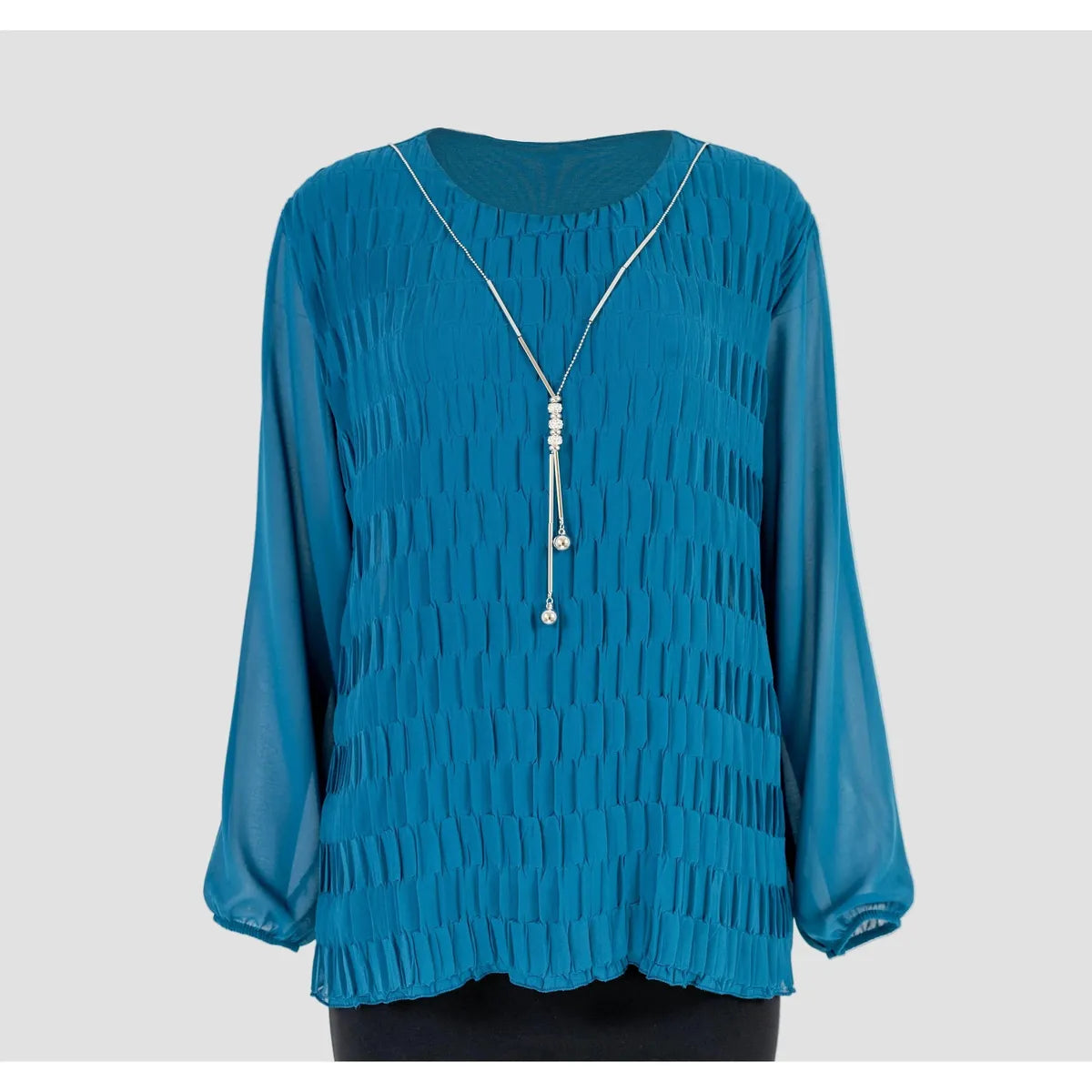 Дамска блуза в тюркоаз с релефна текстура | колекция есен-зима 6Sense