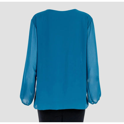 Дамска блуза в тюркоаз с релефна текстура | колекция есен-зима 6Sense