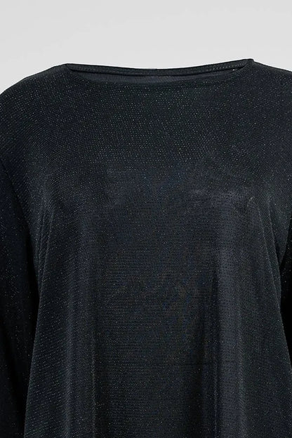 Дамска черна блуза с дантелени ръкави и фин блясък – Black Lace Glow-блузи-6Sense