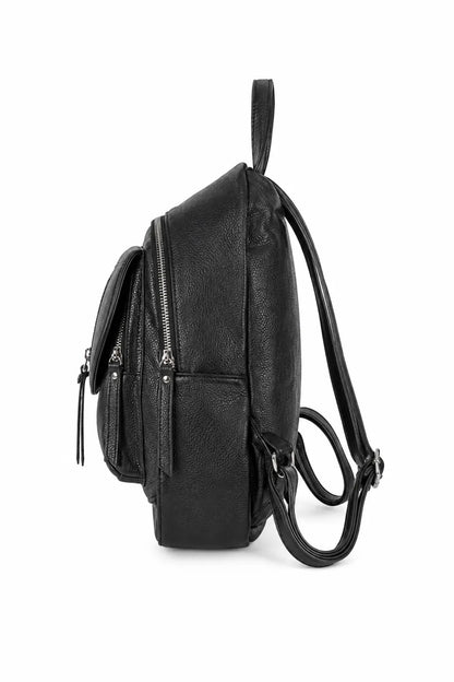 Дамска черна раница от еко кожа – Noir Pocket-раница-6Sense