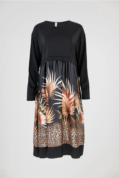 Дамска черна рокля с леопардови акценти Plus Size - Savana-рокли-6Sense