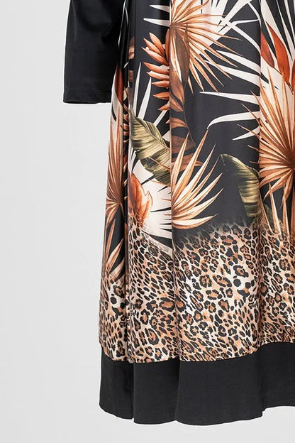 Дамска черна рокля с леопардови акценти Plus Size - Savana-рокли-6Sense