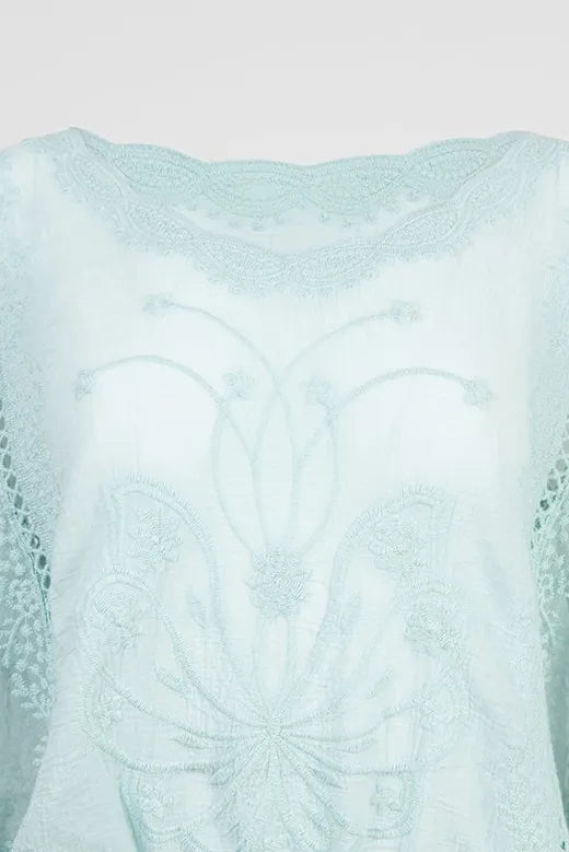 Дамска дантелена блуза с ластик в талията - Mint Grace-блузи-6Sense