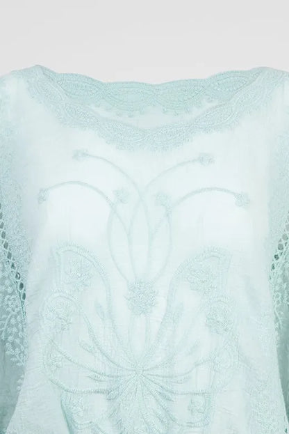 Дамска дантелена блуза с ластик в талията - Mint Grace-блузи-6Sense