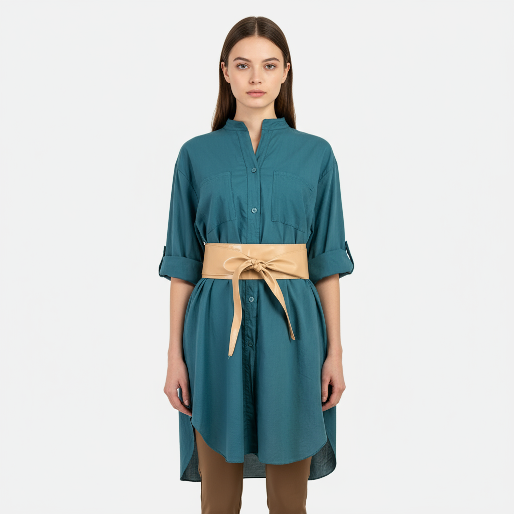 Дамска дълга риза 100% памук в тюркоазено синьо | колекция есен-зима-ризи-6Sense