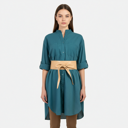 Дамска дълга риза 100% памук в тюркоазено синьо | колекция есен-зима-ризи-6Sense