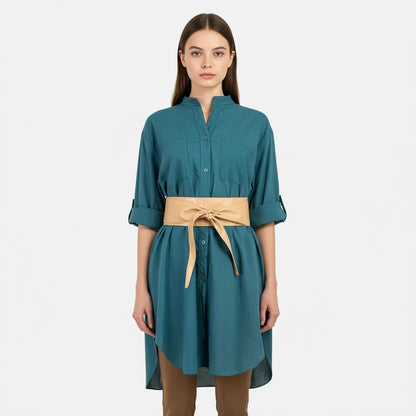 Дамска дълга риза 100% памук в тюркоазено синьо | колекция есен-зима-ризи-6Sense