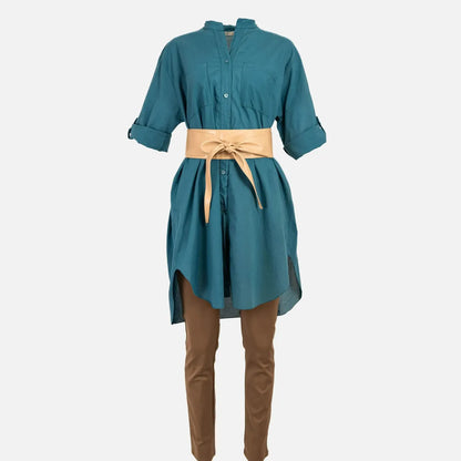 Дамска дълга риза 100% памук в тюркоазено синьо | колекция есен-зима 6Sense