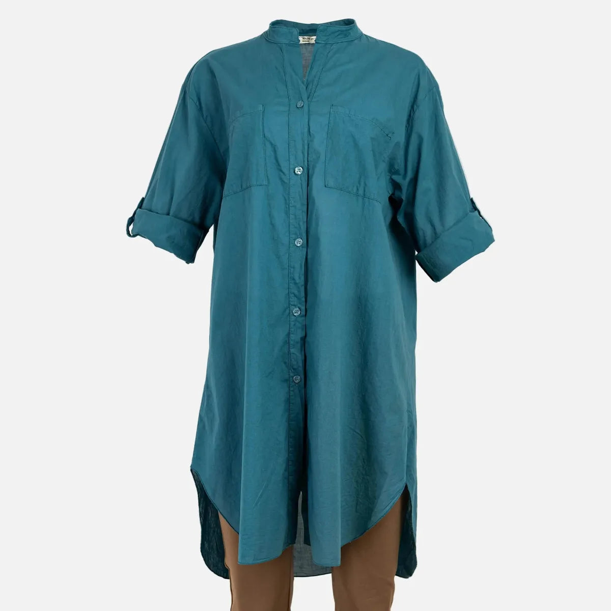 Дамска дълга риза 100% памук в тюркоазено синьо | колекция есен-зима 6Sense