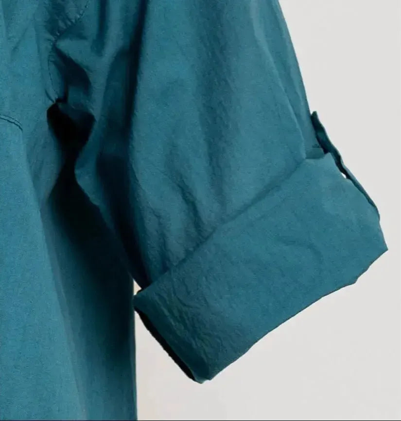 Дамска дълга риза 100% памук в тюркоазено синьо | колекция есен-зима 6Sense