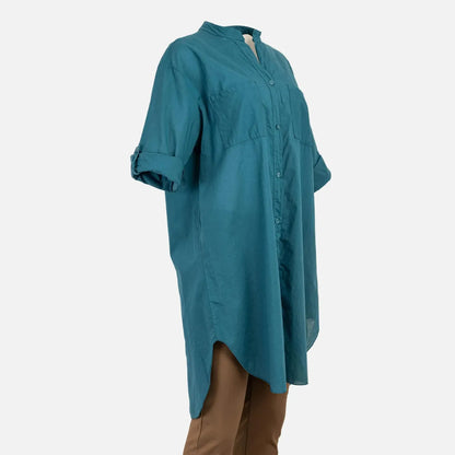 Дамска дълга риза 100% памук в тюркоазено синьо | колекция есен-зима 6Sense