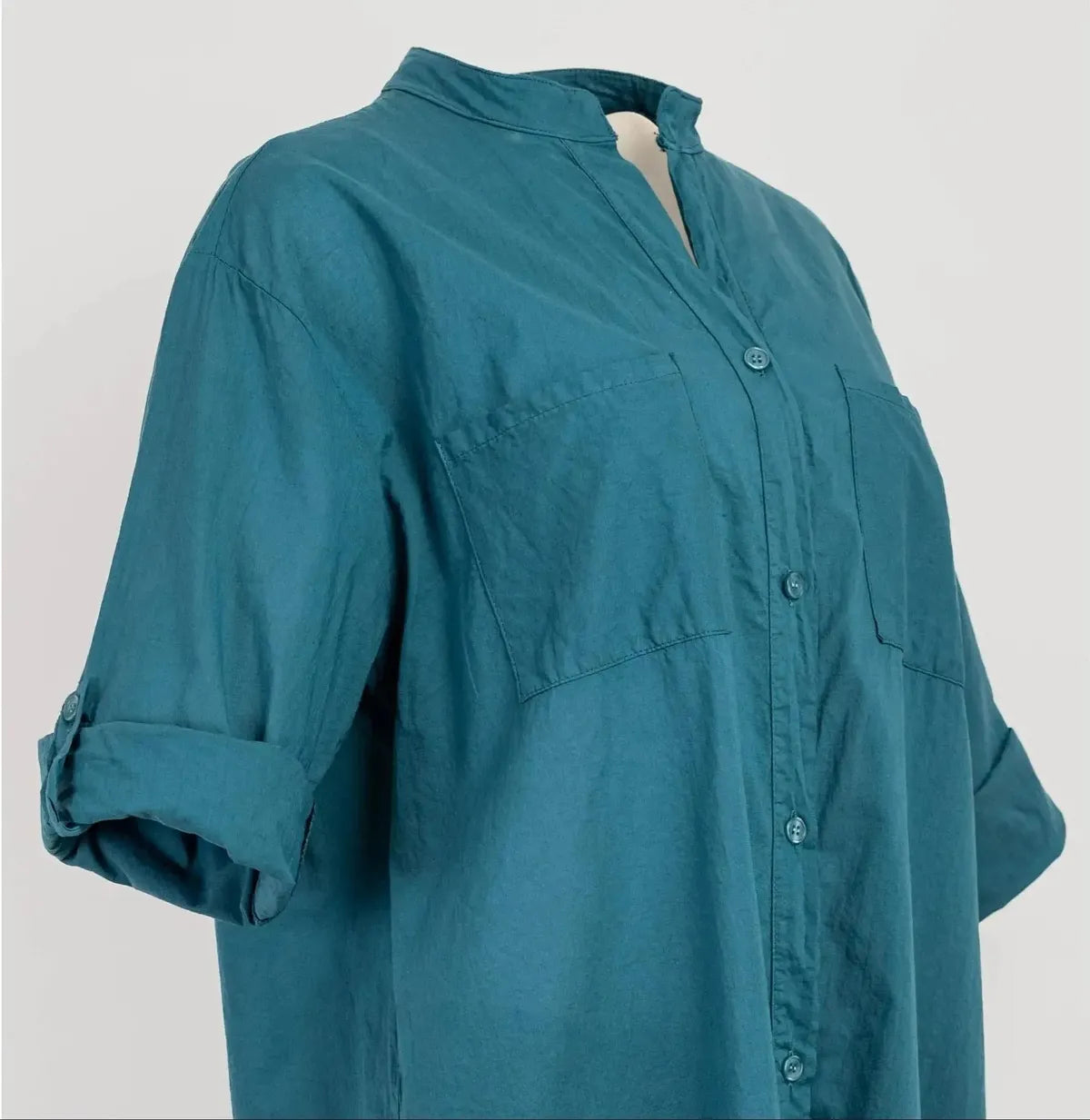 Дамска дълга риза 100% памук в тюркоазено синьо | колекция есен-зима 6Sense