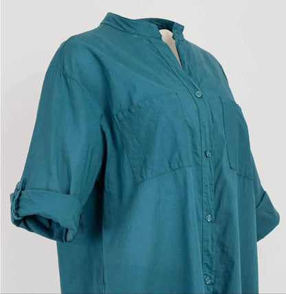 Дамска дълга риза 100% памук в тюркоазено синьо | колекция есен-зима 6Sense