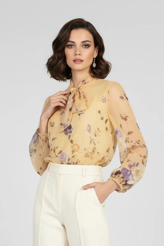 Дамска ефирна блуза с панделка - Soft Sun-блузи-6Sense