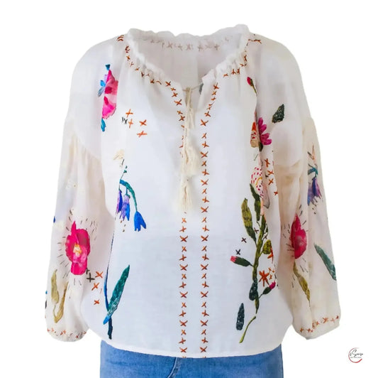 Дамска етно блуза с флорални мотиви - Boho Blossom-блузи-6Sense