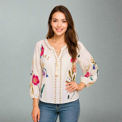 Дамска етно блуза с флорални мотиви | колекция есен-зима 6Sense