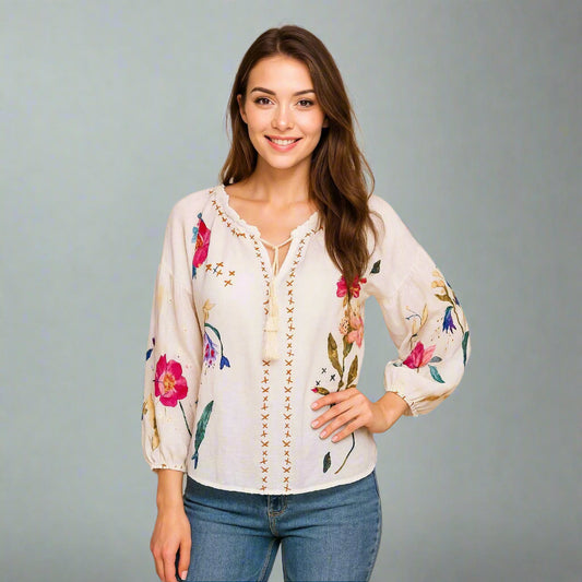 Дамска етно блуза с флорални мотиви | колекция есен-зима 6Sense