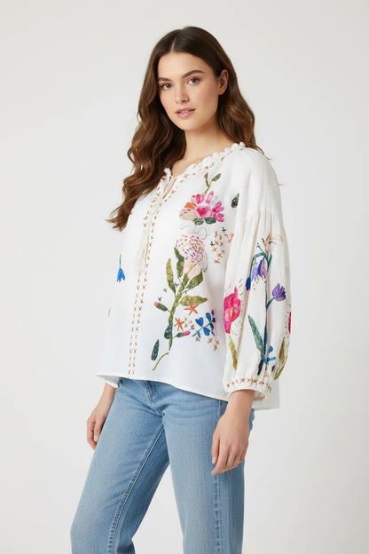 Дамска етно блуза с флорални мотиви - Boho Blossom-блузи-6Sense
