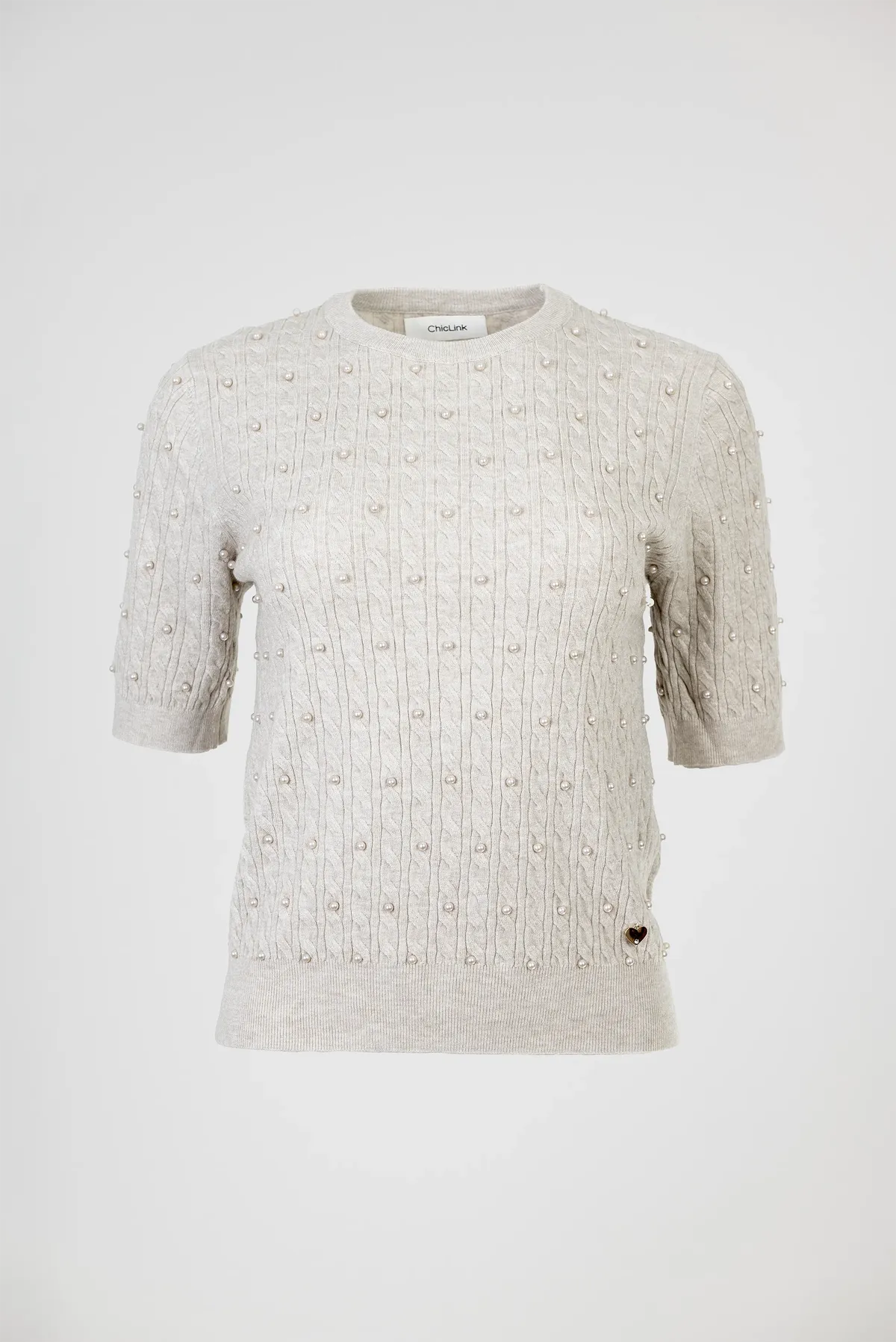 Дамска фина плетена блуза с къс ръкав в екрю – Pearl Knit-блуза с къс ръкав-6Sense