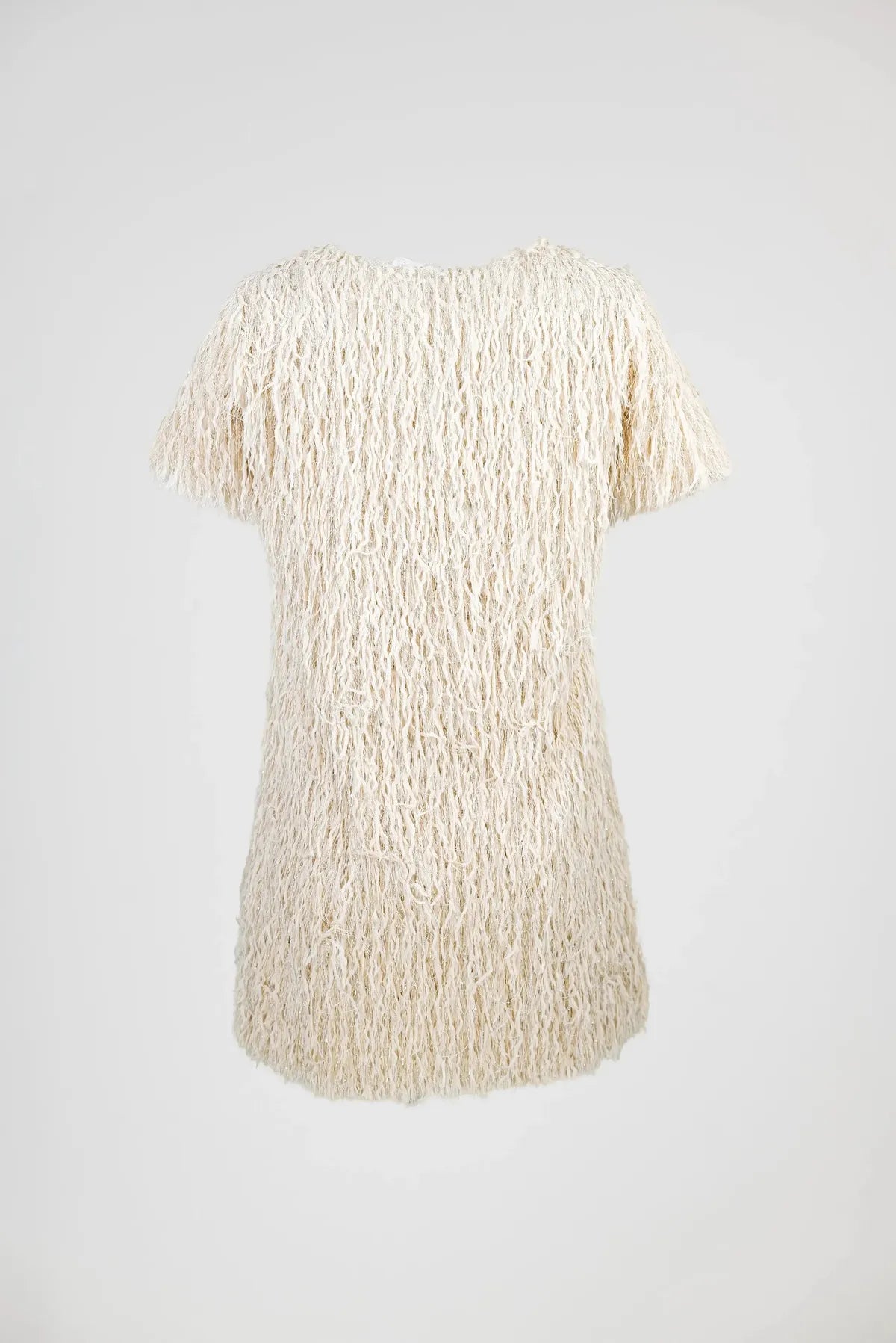 Дамска къса парти рокля с ресни – Disco Ivory-рокли-6Sense