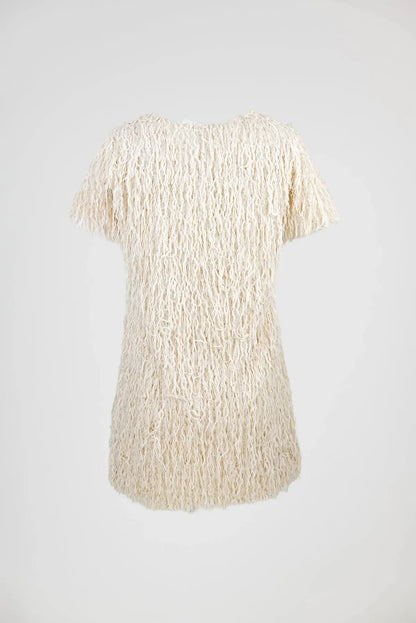 Дамска къса парти рокля с ресни – Disco Ivory-рокли-6Sense