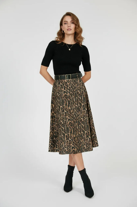 Дамска леопардова пола с колан - Savanna Leopard-Поли-6Sense