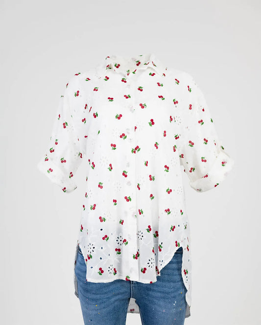 Дамска лятна риза с къс ръкав Plus Size - Cherry Kiss-ризи-6Sense