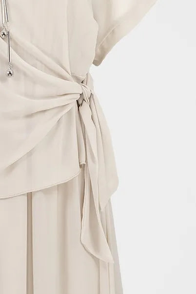 Дамска миди рокля в шампанско бежово - Champagne Wrap-рокли-6Sense