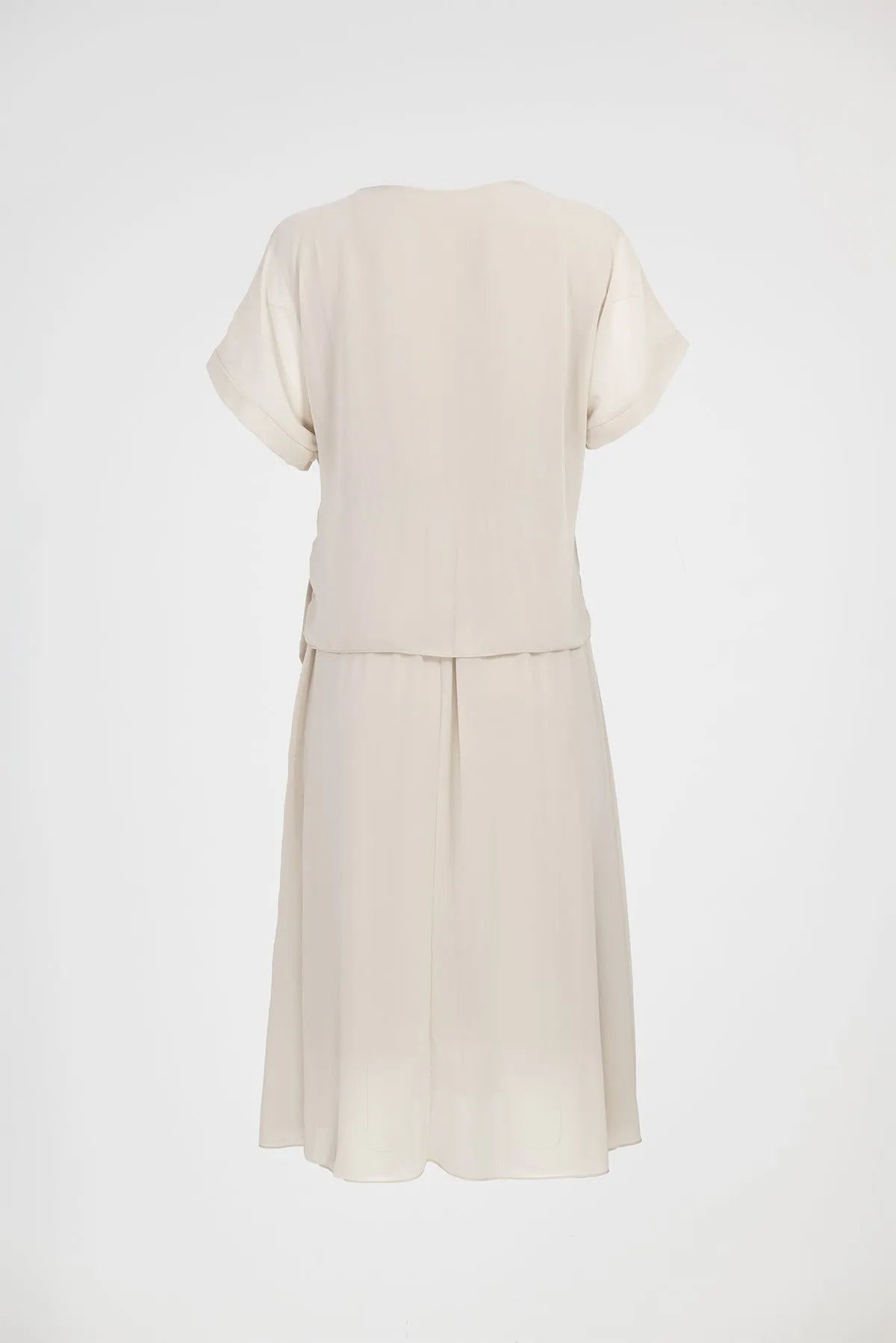 Дамска миди рокля в шампанско бежово - Champagne Wrap-рокли-6Sense