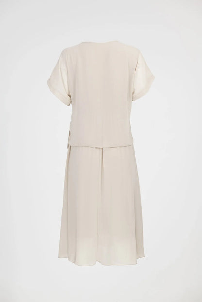 Дамска миди рокля в шампанско бежово - Champagne Wrap-рокли-6Sense