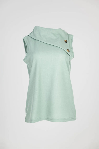 Дамска офис визия - ментов топ с тъмносини еластични дънки Mint Denim Look-Готова визия-6Sense