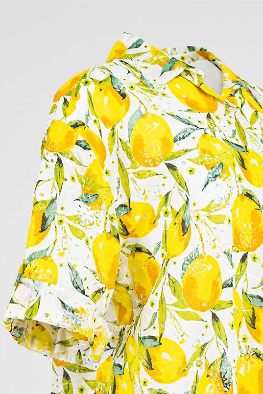 Дамска памучна лятна риза с лимони Plus Size - Citrus Whisper-ризи-6Sense
