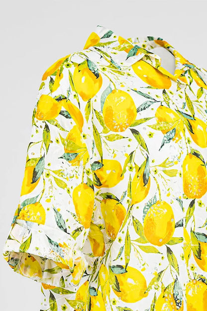 Дамска памучна лятна риза с лимони Plus Size - Citrus Whisper-ризи-6Sense