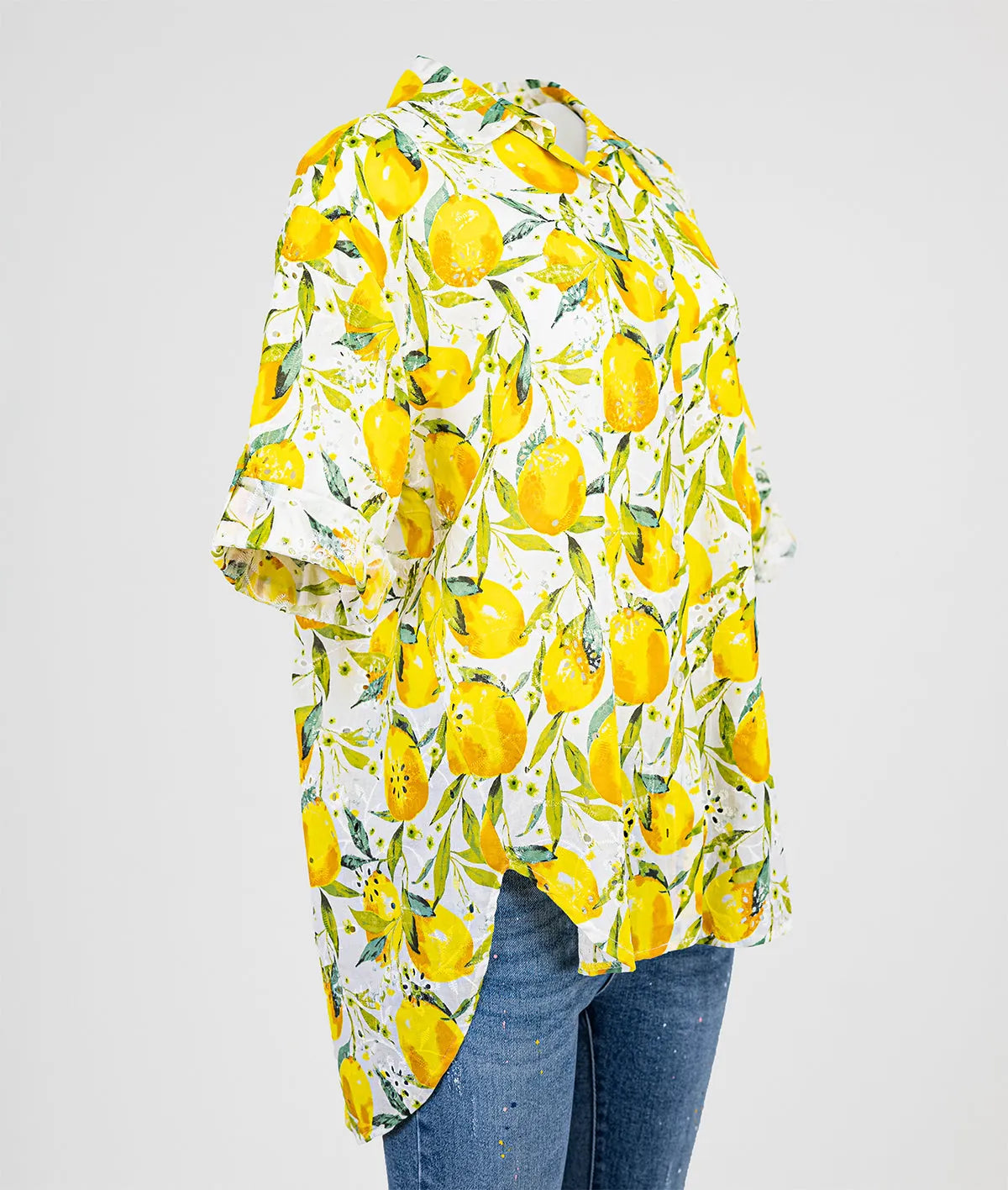 Дамска памучна лятна риза с лимони Plus Size - Citrus Whisper-ризи-6Sense