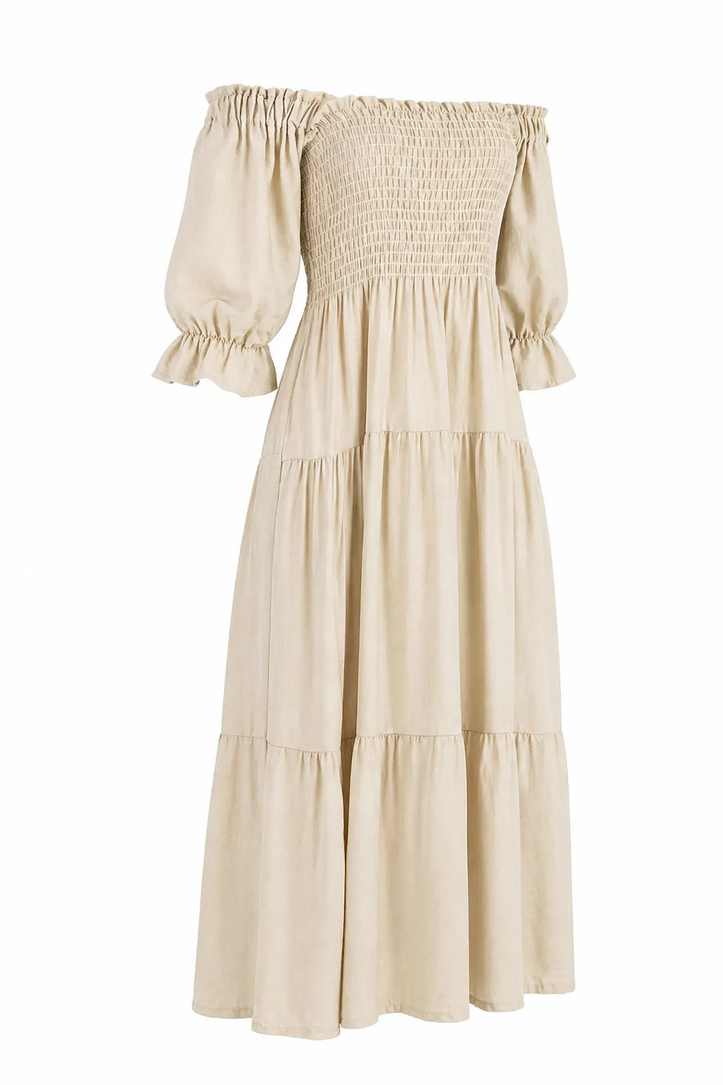 Дамска памучна рокля с ластичен бюст и волани – Soft Boho Touch-рокли-6Sense