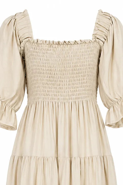 Дамска памучна рокля с ластичен бюст и волани – Soft Boho Touch-рокли-6Sense