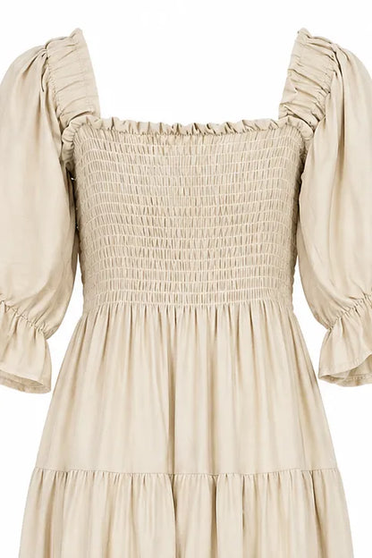 Дамска памучна рокля с ластичен бюст и волани – Soft Boho Touch-рокли-6Sense