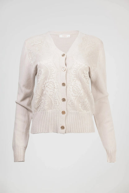 Дамска плетена жилетка в екрю с дантела – Ivory Lace Cardigan-жилетки-6Sense