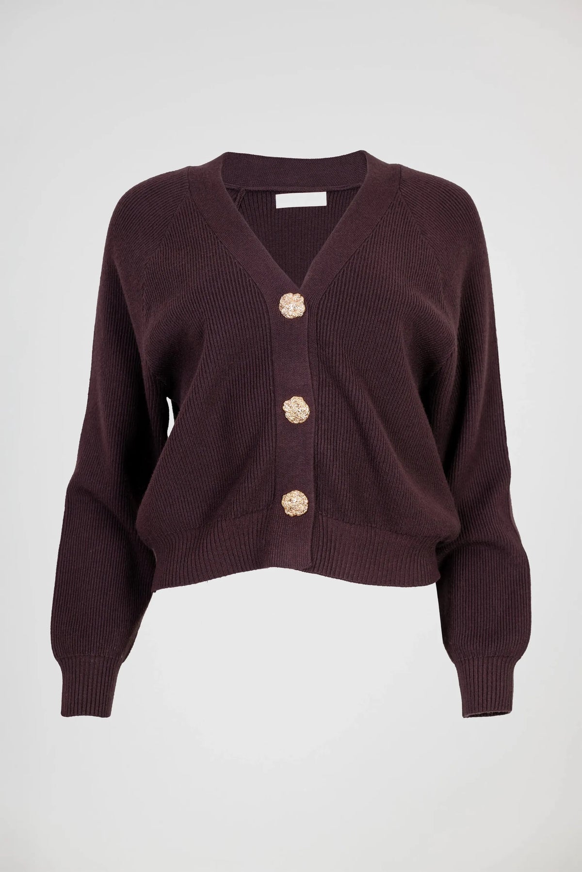Дамска плетена жилетка в цвят кафе със златисти копчета – Mocha Gold Cardigan-жилетки-6Sense