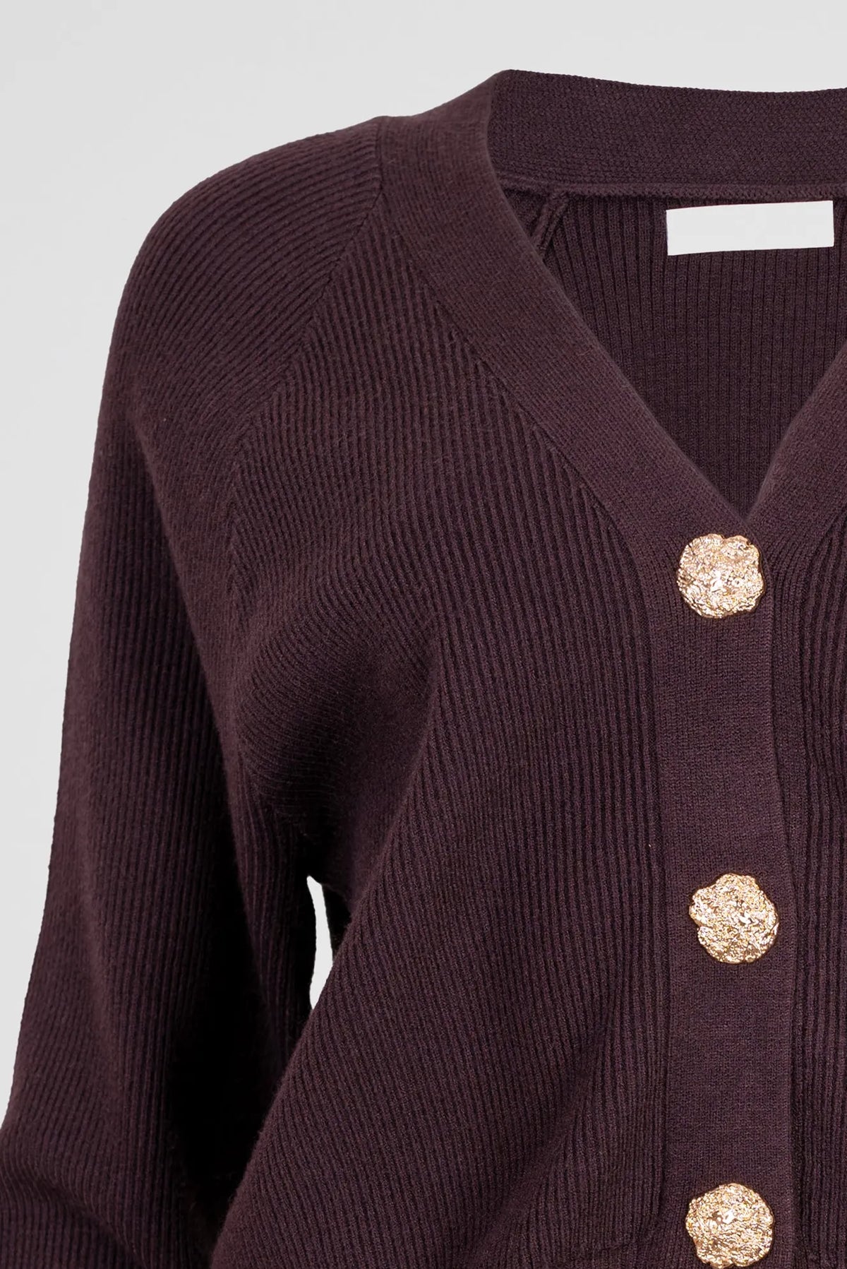 Дамска плетена жилетка в цвят кафе със златисти копчета – Mocha Gold Cardigan-жилетки-6Sense