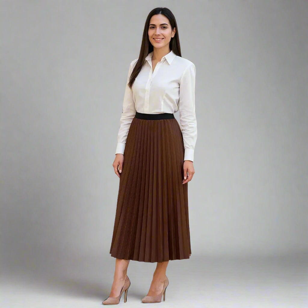 Дамска плисирана пола в кафяво | колекция есен-зима 6Sense