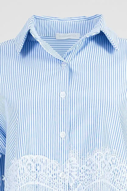 Дамска раирана риза с дантелен акцент Blue Lace-ризи-6Sense
