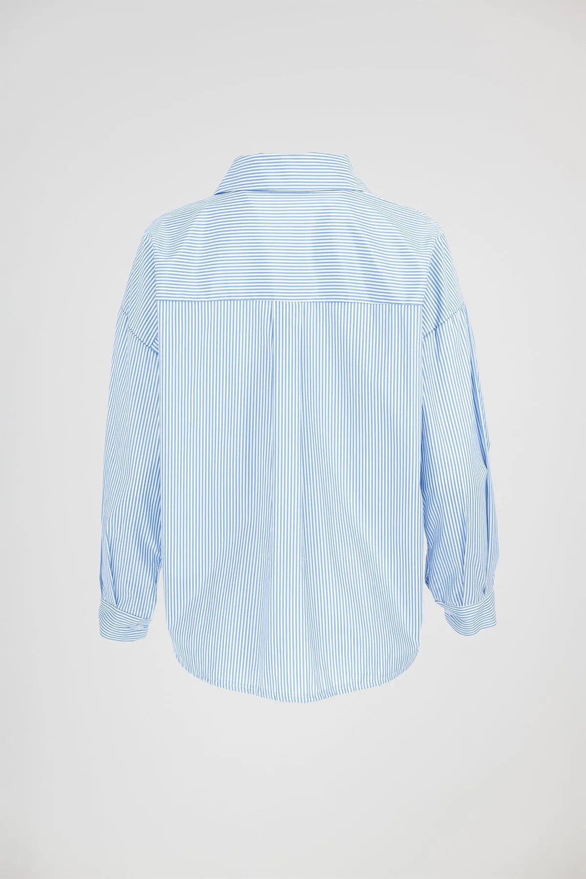 Дамска раирана риза с дантелен акцент Blue Lace-ризи-6Sense