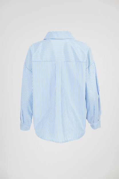 Дамска раирана риза с дантелен акцент Blue Lace-ризи-6Sense