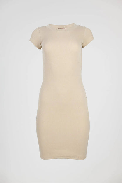 Дамска рипсена рокля по тялото Beige Form-рокли-6Sense