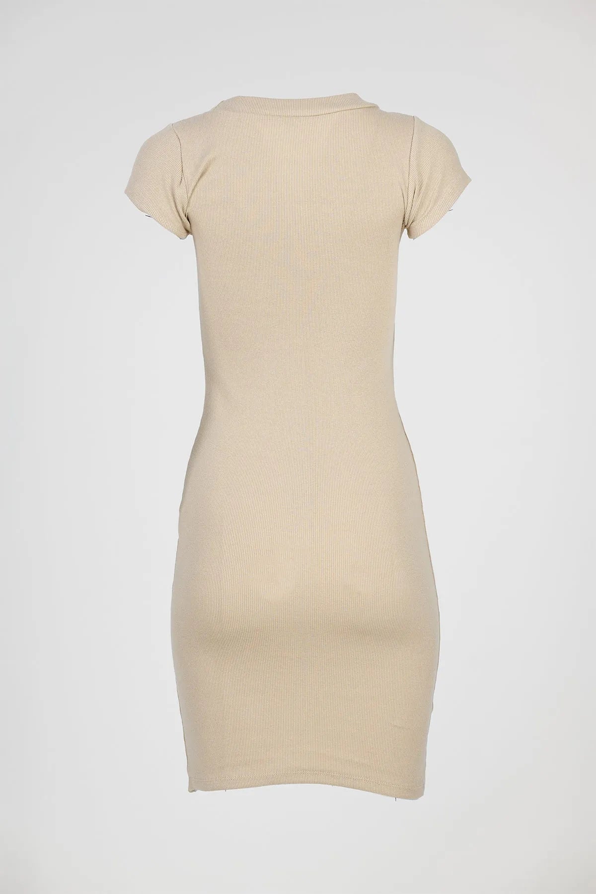 Дамска рипсена рокля по тялото Beige Form-рокли-6Sense