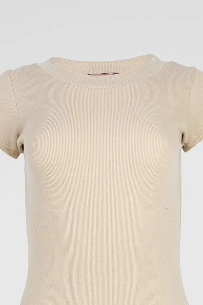 Дамска рипсена рокля по тялото Beige Form-рокли-6Sense