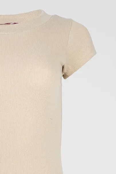 Дамска рипсена рокля по тялото Beige Form-рокли-6Sense