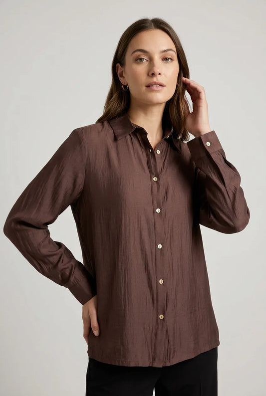 Дамска риза от вискоза в цвят шоколадово кафяво – Coffee Shirt-ризи-6Sense