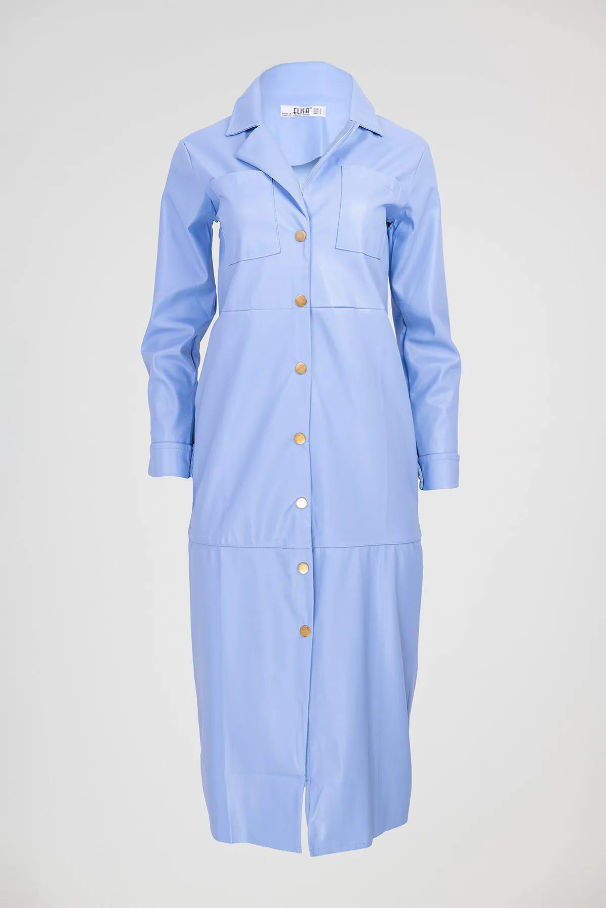 Дамска риза-рокля от еко кожа - Skyline Blue-рокли-6Sense